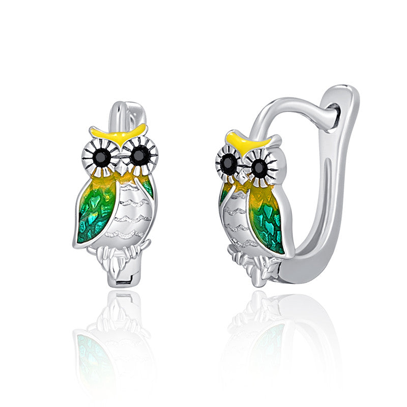 Sterling Silver (925) with Cubic Zirconia Owl Earrings