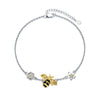 Sterling Silver (925) and Cubic Zirconia Gold and Black Bee and Flower Bracelet