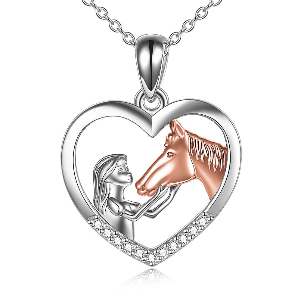Sterling Silver (925) and Cubic Zirconia Horse and Girl Necklace