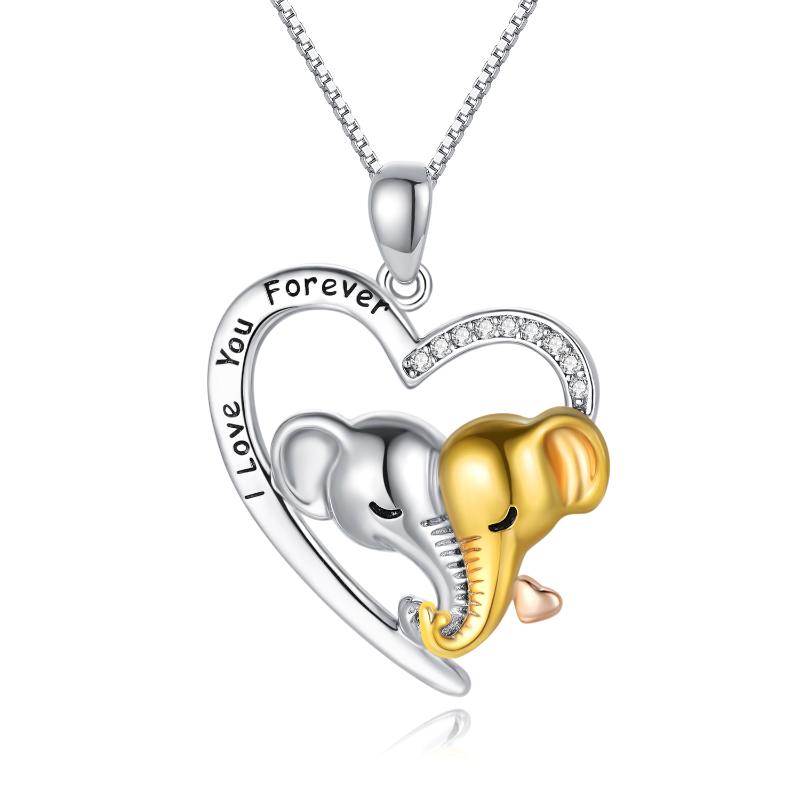 Sterling Silver (925) With Elephants "I Love You Forever" Necklace