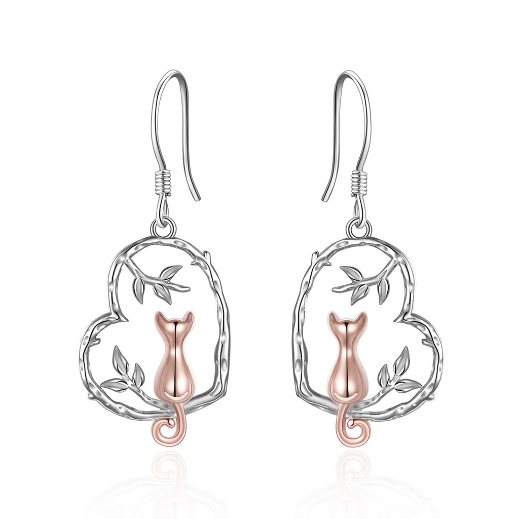 Sterling Silver Cat Earrings Heart Cat Gfits Jewelry