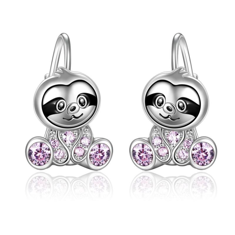 Sterling Silver (925) and Cubic Zirconia Sloth Hooks Earrings