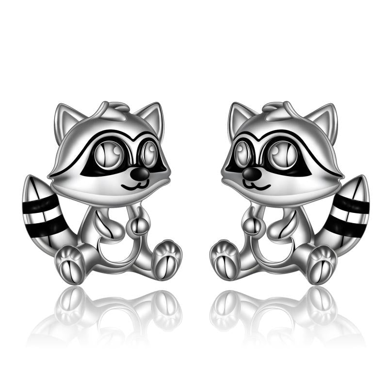 Sterling Silver (925) Cute Raccoon Stud Earrings