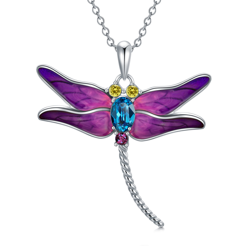 Sterling Silver (925) and Cubic Zirconia Dragonfly Necklace