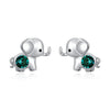 Sterling Silver (925) and Green Cubic Zirconia Elephant Stud Earrings
