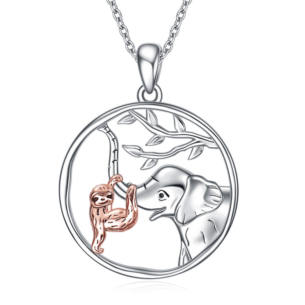 Sterling Silver (925) Elephant and Sloth Necklace