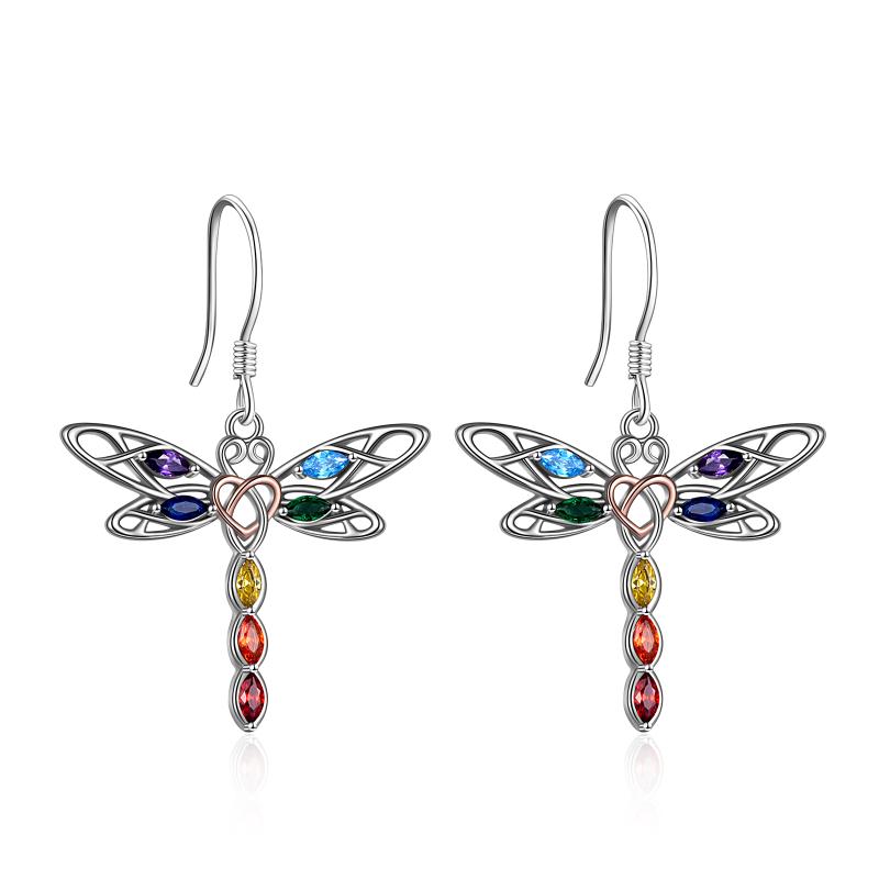 Sterling Silver (925) and Cubic Zirconia Celtic Dragonfly Chakra Earrings