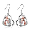 Sterling Silver (925) and Cubic Zirconia Heart Giraffe Dangle Drop Earrings