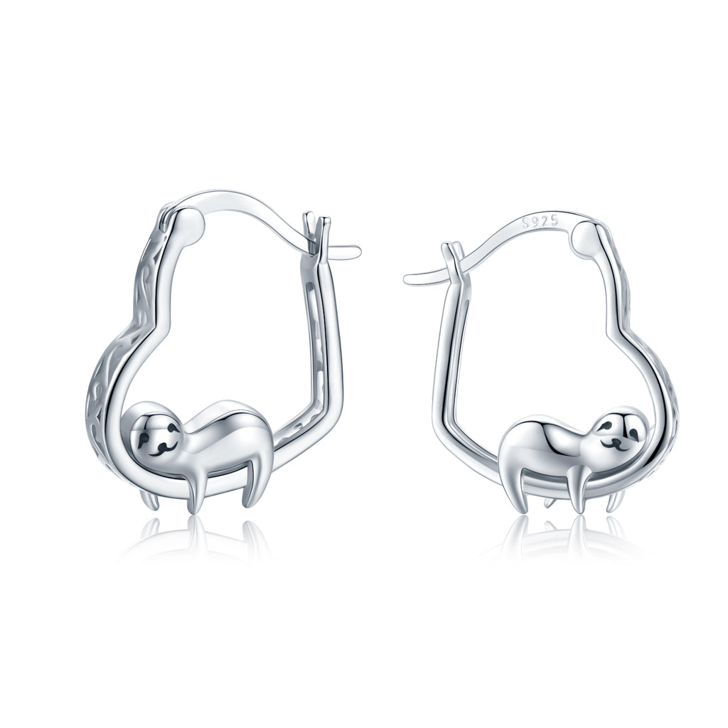 Sterling Silver Sloth Huggie Small Hoop Earrings Jewelry