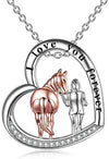 Sterling Silver Back of Horse and Girl Necklace Heart Pendant Jewelry