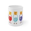 Mug 11oz with cute small monsters holding signs that say FRIENDS