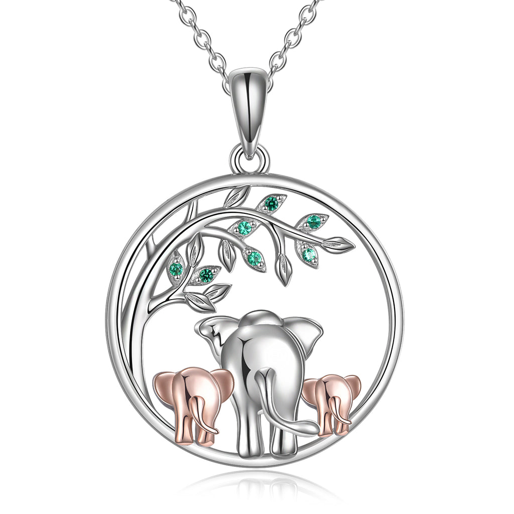 Sterling Silver Three Elephant Family Necklace Tree of Life Jewelry Gifts for Women