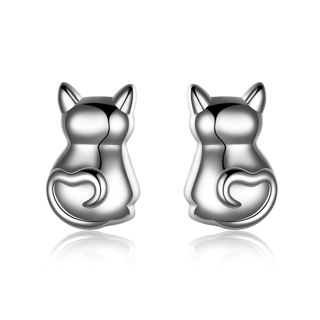 Sterling Silver (925) Cat Stud Earrings Kitty Lovers Gift for Women or Girls