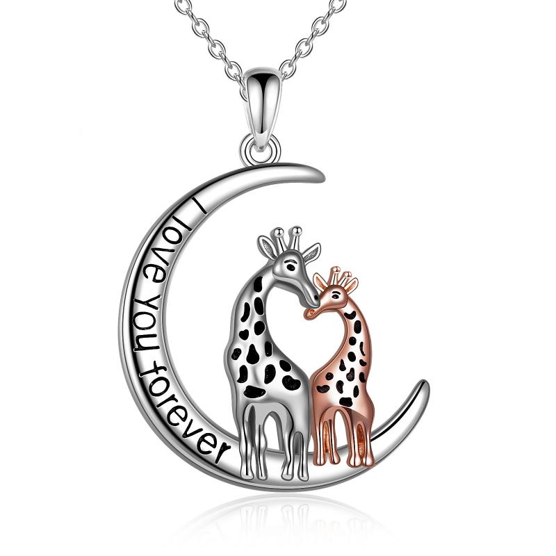 Sterling Silver Gifts for Mom Giraffe Necklace Moon Pendant Mother Jewelry with I Love You Forever Birthday for Mom Women from Daughter Son