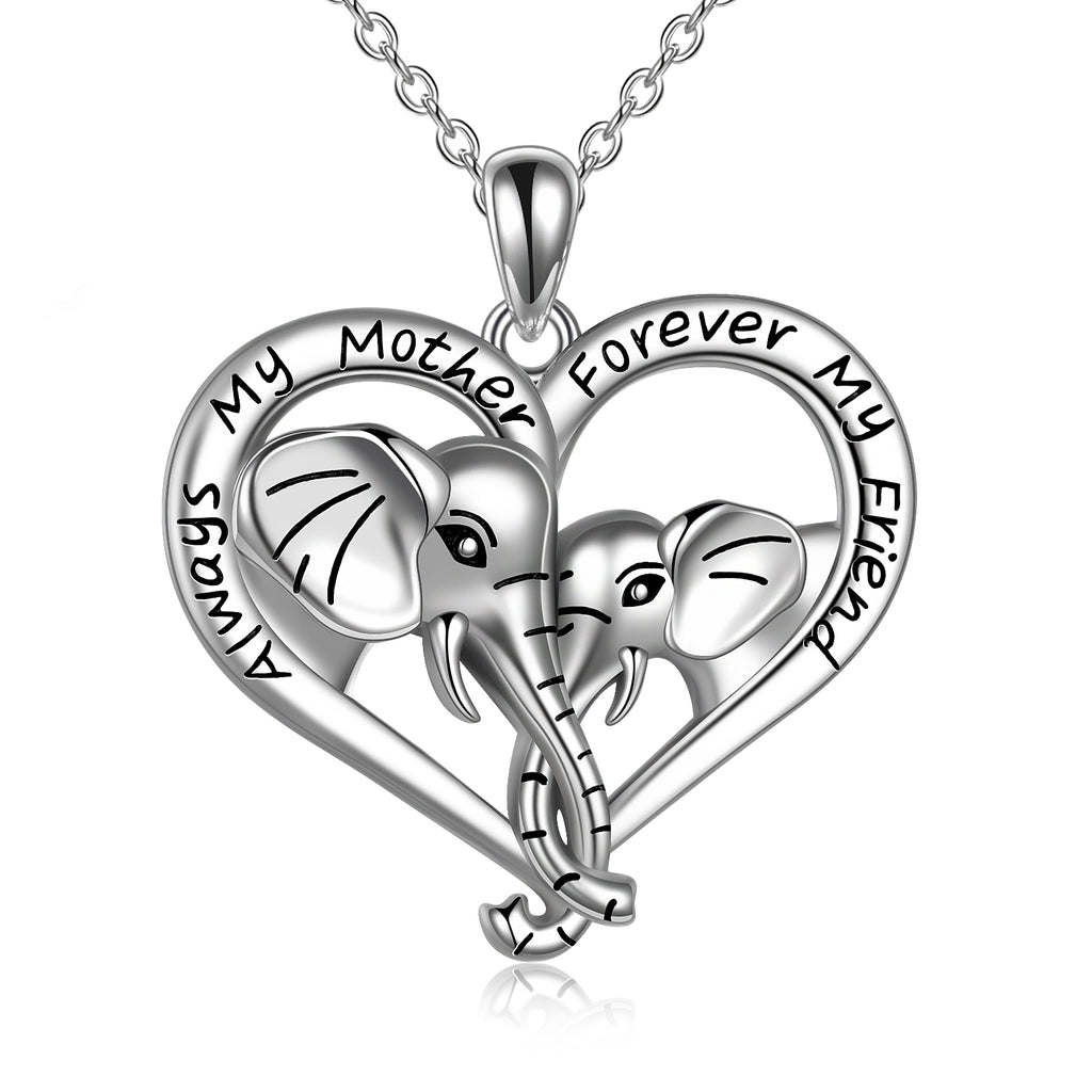 Sterling Silver (925) Elephant Necklace "Always My Mother Forever My Friend" Gift for Mom