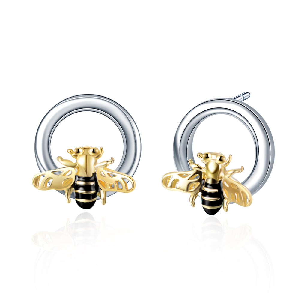 Sterling Silver (925) Lovely Honey Bee Stud Earring