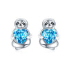 Sterling Silver Sloth Stud Earrings with Heart Blue Crystals Birthday Sloth Gifts for Women Her