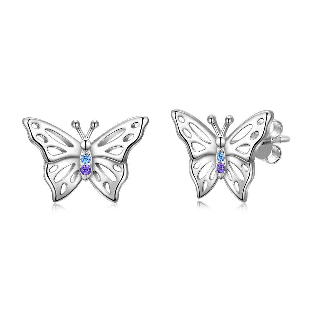 Sterling Silver (925) and Cubic Zirconia Butterfly Stud Earrings