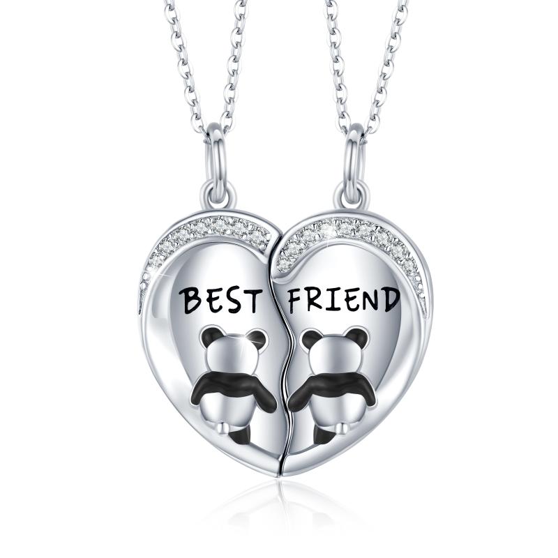 Sterling Silver (925) and Cubic Zirconia 2 Panda "Best Friend" Friendship Necklace