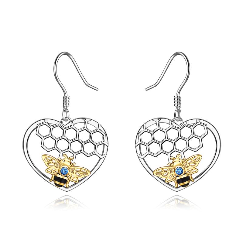 Sterling Silver (925) and Cubic Zirconia Honeycomb with Bee Earrings