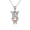 Sterling Silver (925) Cute Pig Holding Gold Heart Love Necklace