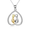 Sterling Silver Lovely Double Cat Zirconia Heart Pendant Necklace