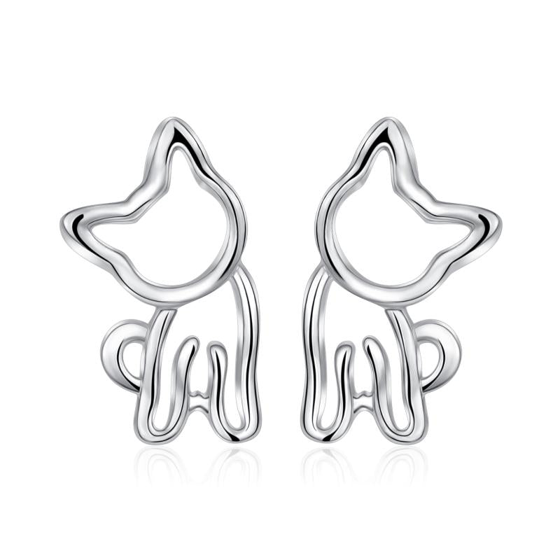 Sterling Silver Cat Stud Earrings for Women Girls with Gift Box.