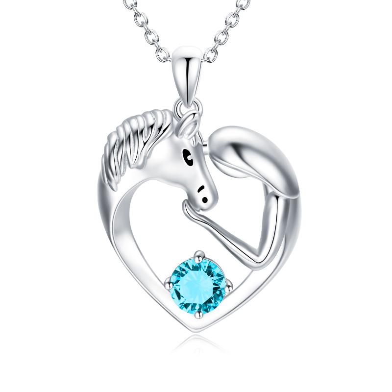 Sterling Silver (925) with Cubic Zirconia Lovely Girl Holding Horse Necklace