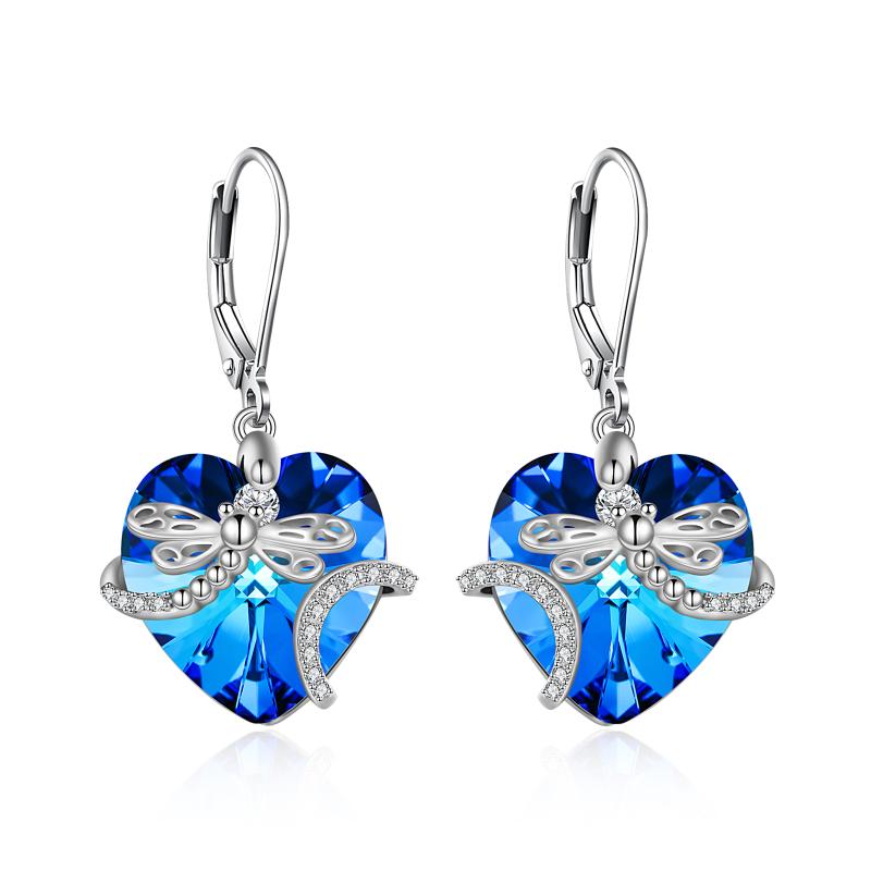 Sterling Silver Dragonfly Crystal Pendant Earrings For Women