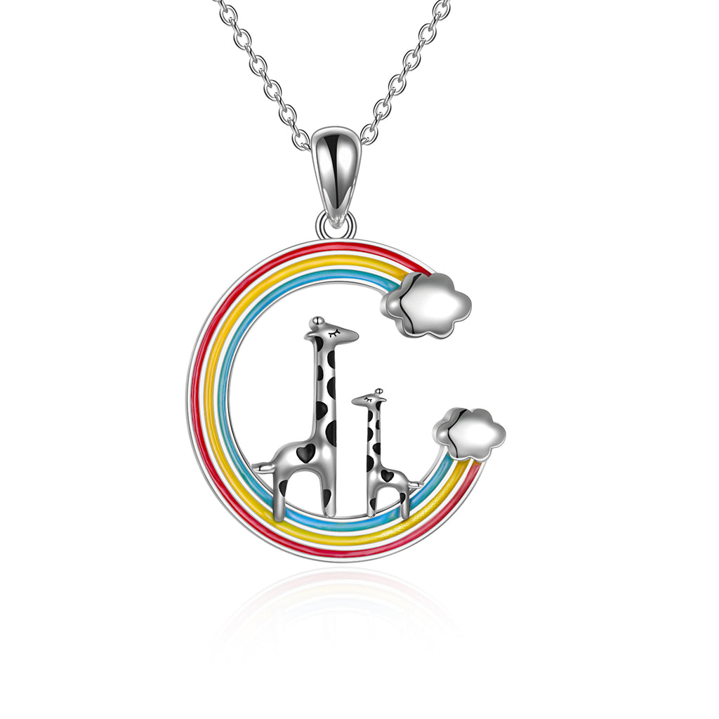 Sterling Silver (925) Cute Giraffe in Rainbow necklace
